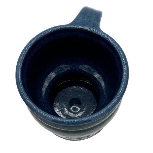 Signed Studio Pottery Footed Mug Cup Blue Glazed Red Clay 4"H x 4"Diam - Picture 5 of 8